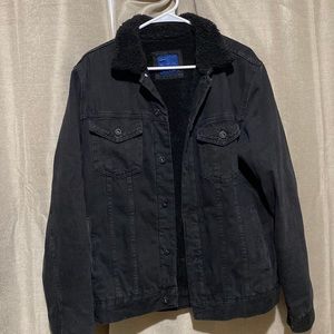 Zara mens black denim jacket with black sherpa lining